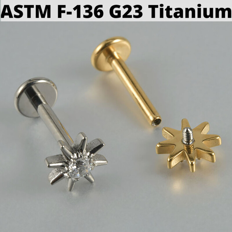 Cercei din cartilaj din titan solid Cz Steaua cu patru colțuri G23 Stud 16G Filet intern Sun Helix Ureche Tragus Piercing Bijuterii