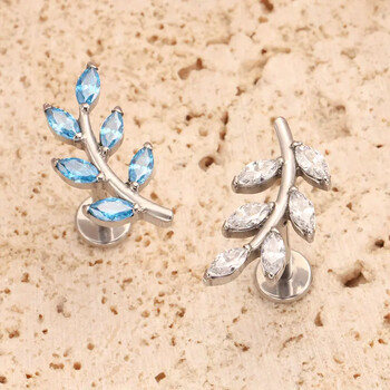 G23 Titanium 16G Marquise CZ Leaves Stud Earring Leaf Shaped Helix хрущял Conch Flat Back Implant Grade Piercing Jewelry