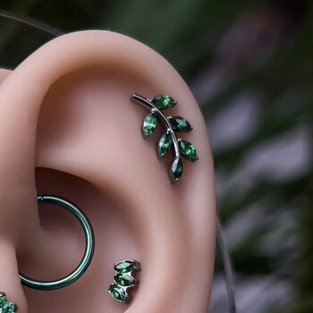 G23 Titanium 16G Marquise CZ Leaves Stud Earring Leaf Shaped Helix хрущял Conch Flat Back Implant Grade Piercing Jewelry