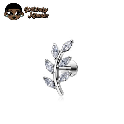 G23 Titanium 16G Marquise CZ Leaves Stud Cercei în formă de frunză Helix Cartilage Conch Spate plat Bijuterii piercing de calitate pentru implant