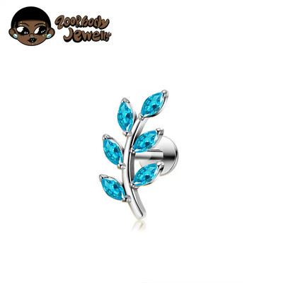 G23 Titanium 16G Marquise CZ Leaves Stud Cercei în formă de frunză Helix Cartilage Conch Spate plat Bijuterii piercing de calitate pentru implant