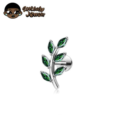 G23 Titanium 16G Marquise CZ Leaves Stud Cercei în formă de frunză Helix Cartilage Conch Spate plat Bijuterii piercing de calitate pentru implant