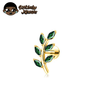 G23 Titanium 16G Marquise CZ Leaves Stud Cercei în formă de frunză Helix Cartilage Conch Spate plat Bijuterii piercing de calitate pentru implant