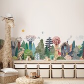 1PC autocolant de perete cu model de verdeață de pădure acuarelă, tapet de artă autoadeziv translucid pentru sufragerie