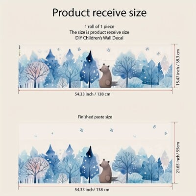 1PC autocolant de perete cu model de verdeață de pădure acuarelă, tapet de artă autoadeziv translucid pentru sufragerie