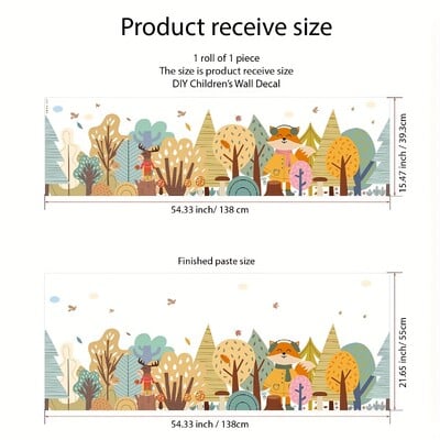 1PC autocolant de perete cu model de verdeață de pădure acuarelă, tapet de artă autoadeziv translucid pentru sufragerie