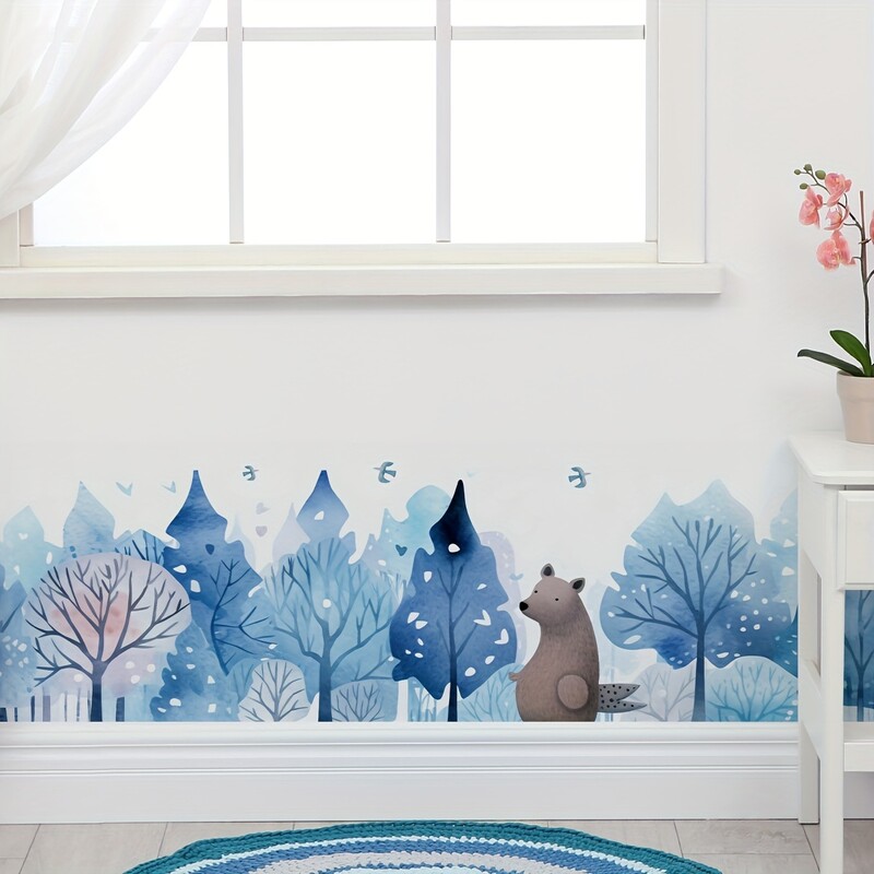 1PC autocolant de perete cu model de verdeață de pădure acuarelă, tapet de artă autoadeziv translucid pentru sufragerie