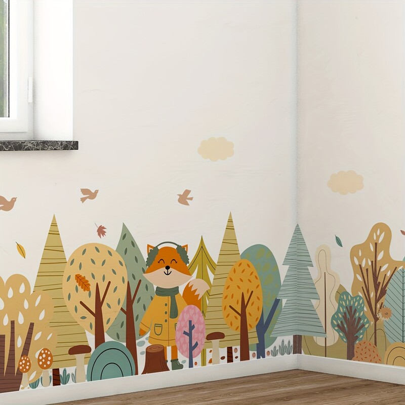 1PC autocolant de perete cu model de verdeață de pădure acuarelă, tapet de artă autoadeziv translucid pentru sufragerie