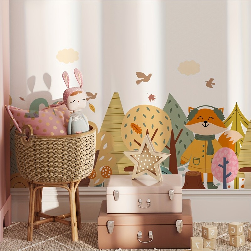 1PC autocolant de perete cu model de verdeață de pădure acuarelă, tapet de artă autoadeziv translucid pentru sufragerie