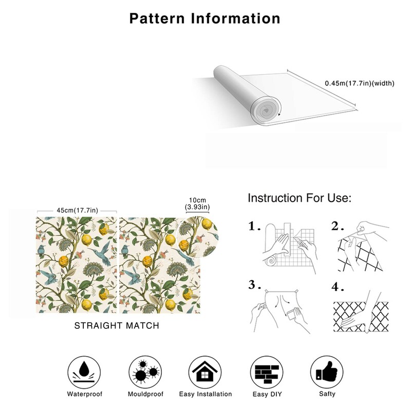 „Blue Bird“ lipnūs tapetai iš šviežių citrinmedžių žievelių ir lazdelių nuimami vandeniui atsparūs iš anksto įklijuoti tapetai