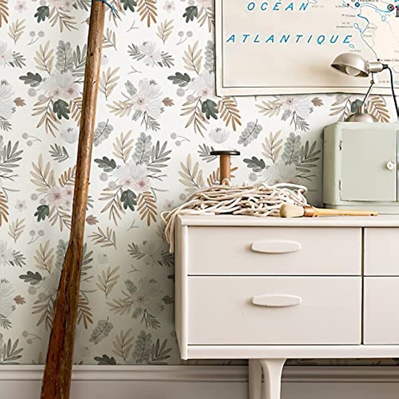 Boho tapéta virágos tapéta, akvarell virágok, öntapadó, eltávolítható érintkezőpapír fali lakberendezéshez