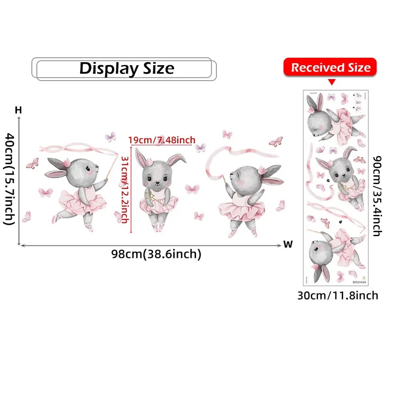 Kézzel festett balett nyuszi nyúl táncos Aranyos állatok fali matricák babaszobához lányszoba fali matricák otthoni dekorációs pvc
