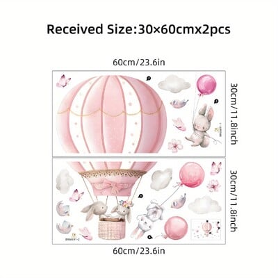 2vnt Animacinis filmas Mielas triušiukas rožinis balionas debesys sienų lipdukai vaikų kambario dekoravimui Vaikų svetainės darželio sienų apdaila