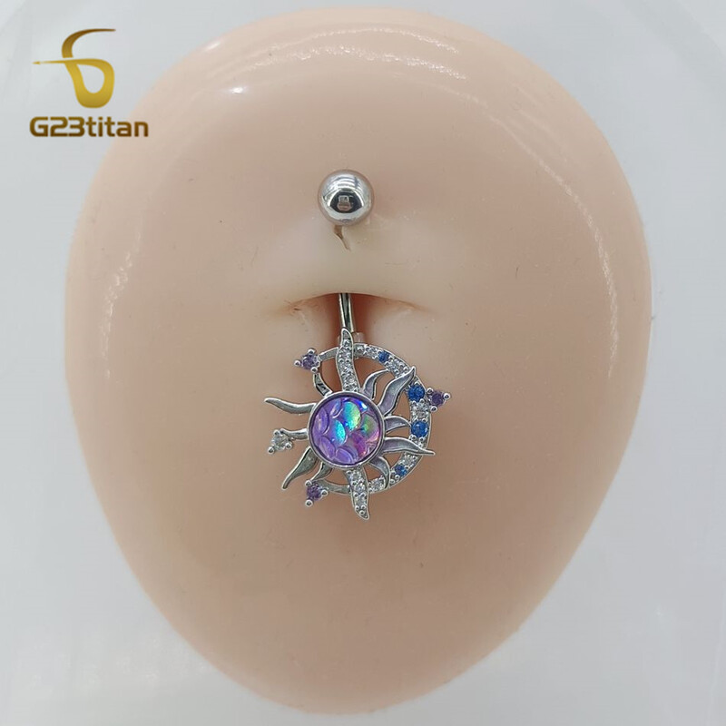 G23titan Hold Nap cirkon köldökgyűrű 6-16mm titán piercing köldökgyűrű női test szexi ékszer nyári strandkiegészítő