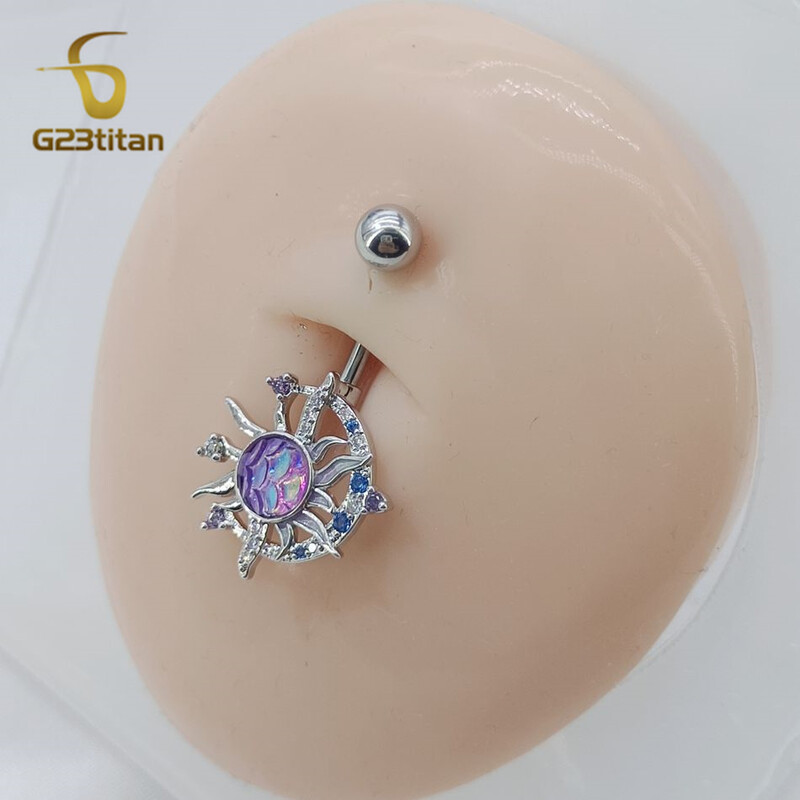 G23titan Hold Nap cirkon köldökgyűrű 6-16mm titán piercing köldökgyűrű női test szexi ékszer nyári strandkiegészítő