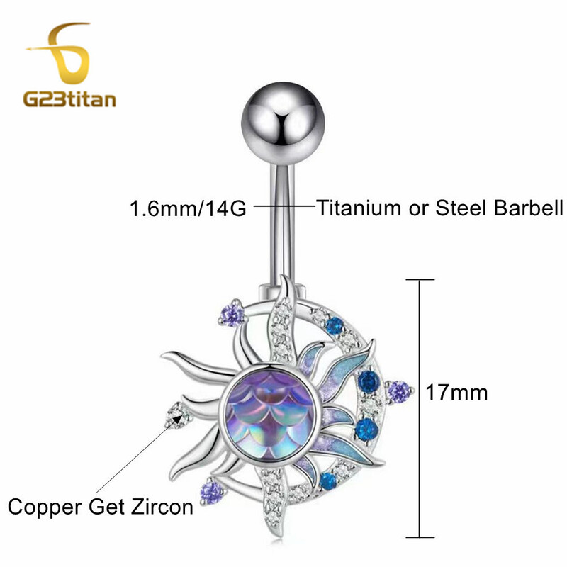 G23titan Hold Nap cirkon köldökgyűrű 6-16mm titán piercing köldökgyűrű női test szexi ékszer nyári strandkiegészítő