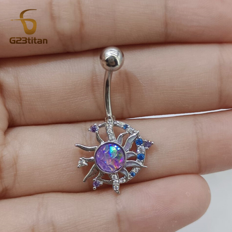 G23titan Hold Nap cirkon köldökgyűrű 6-16mm titán piercing köldökgyűrű női test szexi ékszer nyári strandkiegészítő