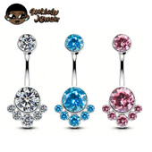 Piercing do pupka s titánovým modrým zirkónom a trblietkami pre dievčatá, luxusný sexi piercing do brucha, 14G, vnútorný závit, ružový.