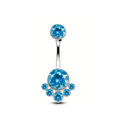 Piercing do pupka s titánovým modrým zirkónom a trblietkami pre dievčatá, luxusný sexi piercing do brucha, 14G, vnútorný závit, ružový.