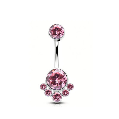 Piercing do pupka s titánovým modrým zirkónom a trblietkami pre dievčatá, luxusný sexi piercing do brucha, 14G, vnútorný závit, ružový.