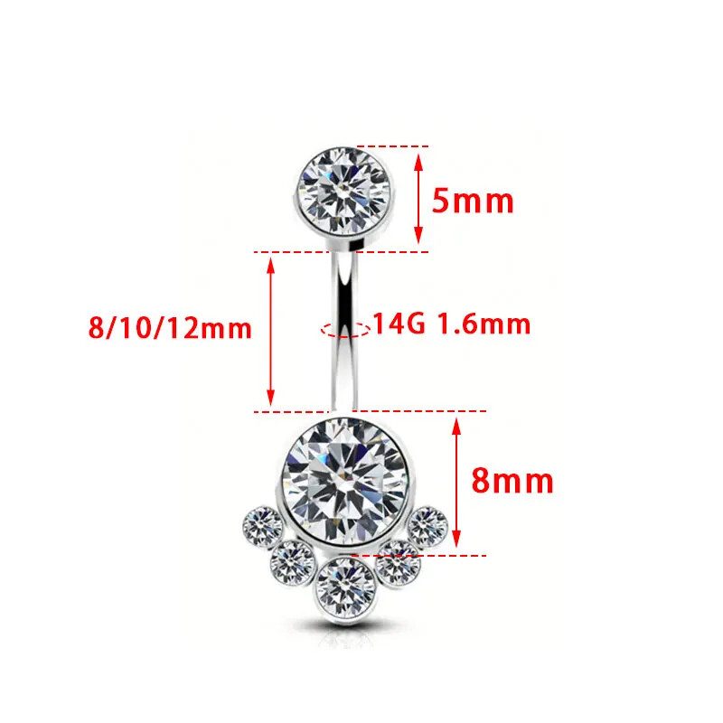 Piercing do pupka s titánovým modrým zirkónom a trblietkami pre dievčatá, luxusný sexi piercing do brucha, 14G, vnútorný závit, ružový.