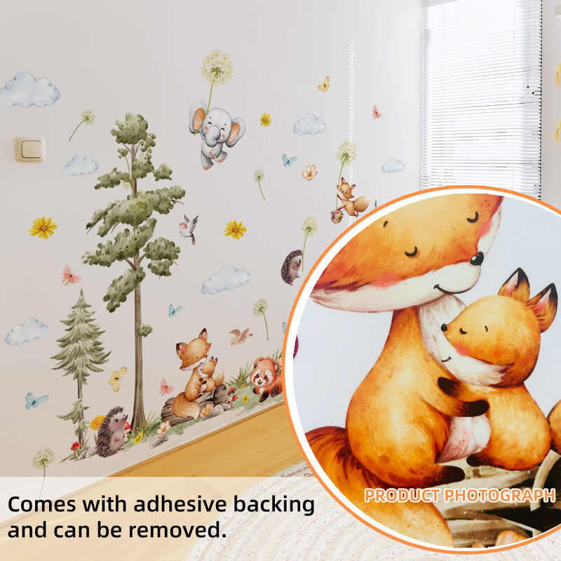 Miško gyvūnai Sienų lipdukai Animaciniai filmai Lapė Ežiukas Pušis Vinilo lipdukai vaikų kambariui Kūdikių miegamojo namų sienų apdaila