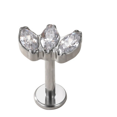 Titánový piercing do ucha G23, 3 zirkónové náušnice s labretovým vzorom, piercing do chrupavky, tragus, špirály, pery, šperky na telo.