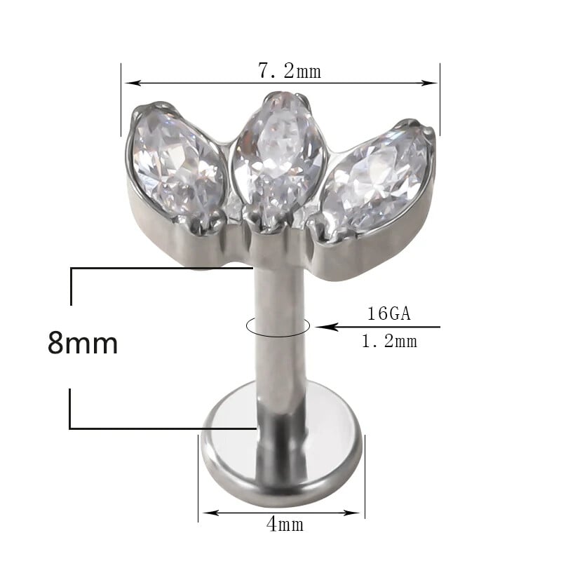Titánový piercing do ucha G23, 3 zirkónové náušnice s labretovým vzorom, piercing do chrupavky, tragus, špirály, pery, šperky na telo.