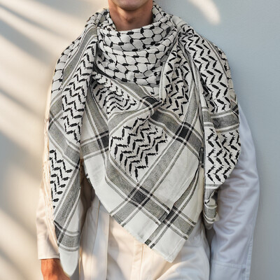 Tradițional Arafat Kuffiyeh Palestinian Alb-Negru Arab Kafiya Shemagh Keffiyeh Orientul Mijlociu Esarfă Wrap Jacquard Headwrap