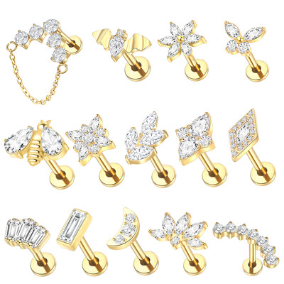 1Pc G23 Titanijeva ušna hrskavica Helix Daith Piercing Tragus Stud Naušnice za žene Unutarnji navoj Labret Piercing usne prsten 16G
