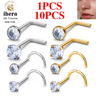 1/10 ΤΕΜ ASTM F136 G23 Titanium Nose Stud 20G σχήματος L 2-3mm Ζιργκόν ρουθούνι Piercing Rings Body Jewelry