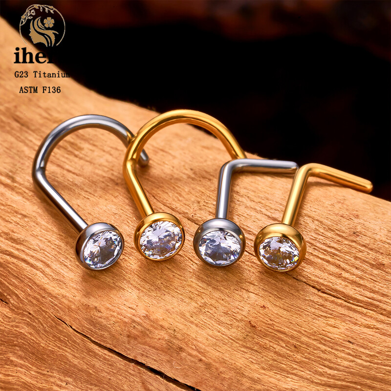 1/10 ks ASTM F136 G23 titánové piercing do nosa 20G v tvare L 2-3 mm zirkónové piercingové krúžky do tela