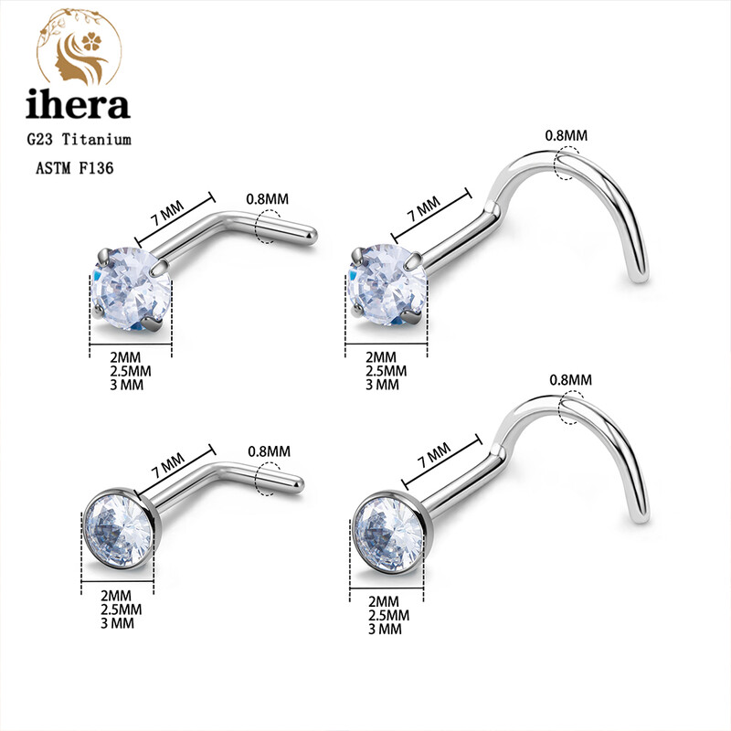 1/10 ks ASTM F136 G23 titánové piercing do nosa 20G v tvare L 2-3 mm zirkónové piercingové krúžky do tela