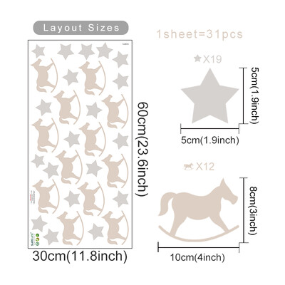 Boho Cartoon Wooden Horse Csillagok Fali matricák Medve Szarvas Falmatricák gyerekszoba baba óvoda szoba hálószoba falfestmények lakberendezés