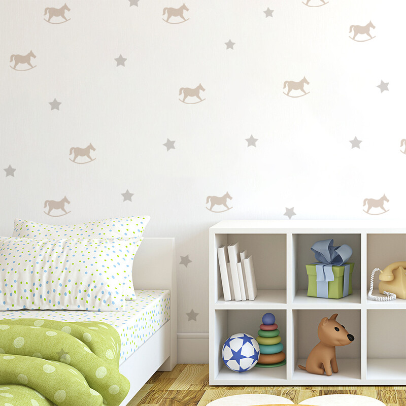 Boho Cartoon Wooden Horse Csillagok Fali matricák Medve Szarvas Falmatricák gyerekszoba baba óvoda szoba hálószoba falfestmények lakberendezés