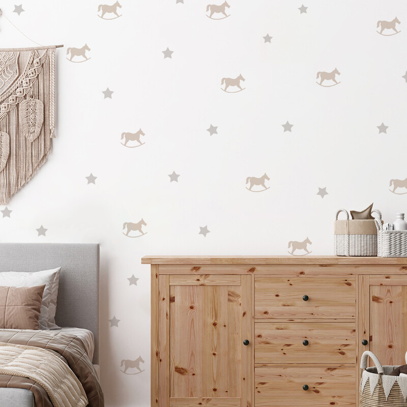 Boho Cartoon Wooden Horse Csillagok Fali matricák Medve Szarvas Falmatricák gyerekszoba baba óvoda szoba hálószoba falfestmények lakberendezés