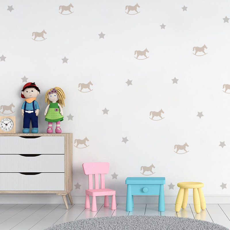Boho Cartoon Wooden Horse Csillagok Fali matricák Medve Szarvas Falmatricák gyerekszoba baba óvoda szoba hálószoba falfestmények lakberendezés