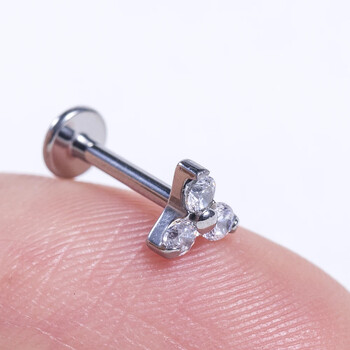 ASTM F136 Titanium CZ Stone Triangle Labret Stud Helix Σκουλαρίκια χόνδρου αυτιού PIERC καρφιά αυτιών Lip Ring Bar Body Piercing Κοσμήματα