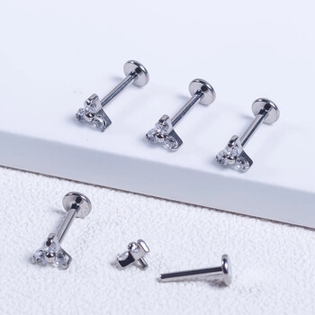 ASTM F136 Titanium CZ Stone Triangle Labret Stud Helix Σκουλαρίκια χόνδρου αυτιού PIERC καρφιά αυτιών Lip Ring Bar Body Piercing Κοσμήματα