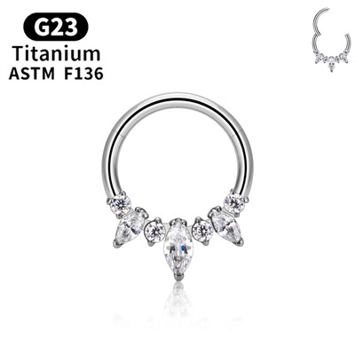 Novi G23 titanium Helix piercing za uho CZ Kapljice vode naušnica u obliku lepeze Naušnica Hrskavica Conch Piercing Tragus Pregrada Nosni prsten Nakit