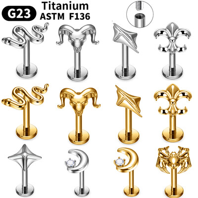 G23 Titanium Labret Lip Nosies nagų auskarai moterims ASTM F136 Piercing Body Jewelr 16G Tragus Cartilage auskarai