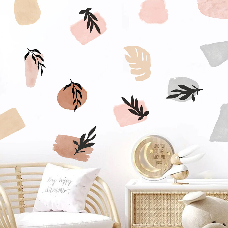 Autocolante de perete Boho Terrazzo Model geometric neregulat Plante cu frunze Abstracte Moderne Decalcomanii de perete pentru living dormitor Decor