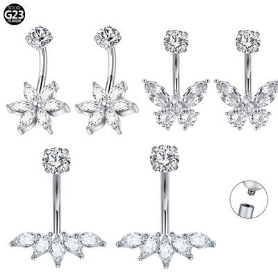 1 buc titan zircon floare fluture piercing buric inel buric filetat intern piercing buric bijuterii sexy pentru corp 14G