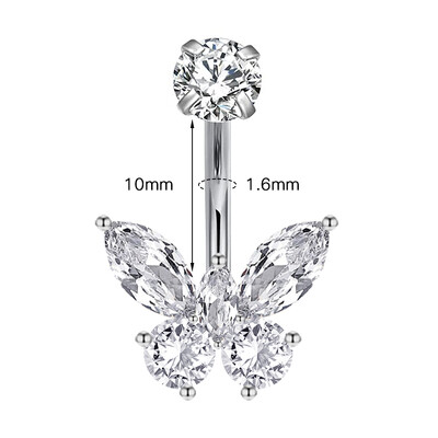 1 db titán cirkon pillangó virág köldök piercing hasgomb gyűrű belső menetes has piercing szexi testékszer 14G