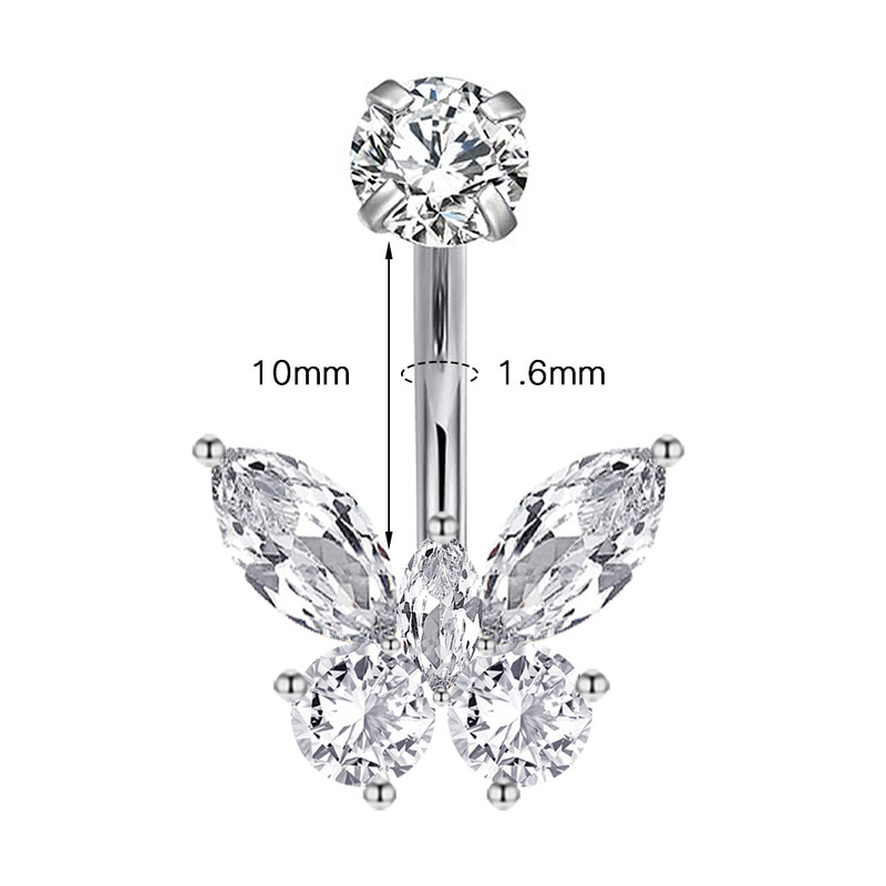1 db titán cirkon pillangó virág köldök piercing hasgomb gyűrű belső menetes has piercing szexi testékszer 14G