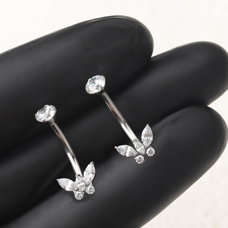 1 db titán cirkon pillangó virág köldök piercing hasgomb gyűrű belső menetes has piercing szexi testékszer 14G