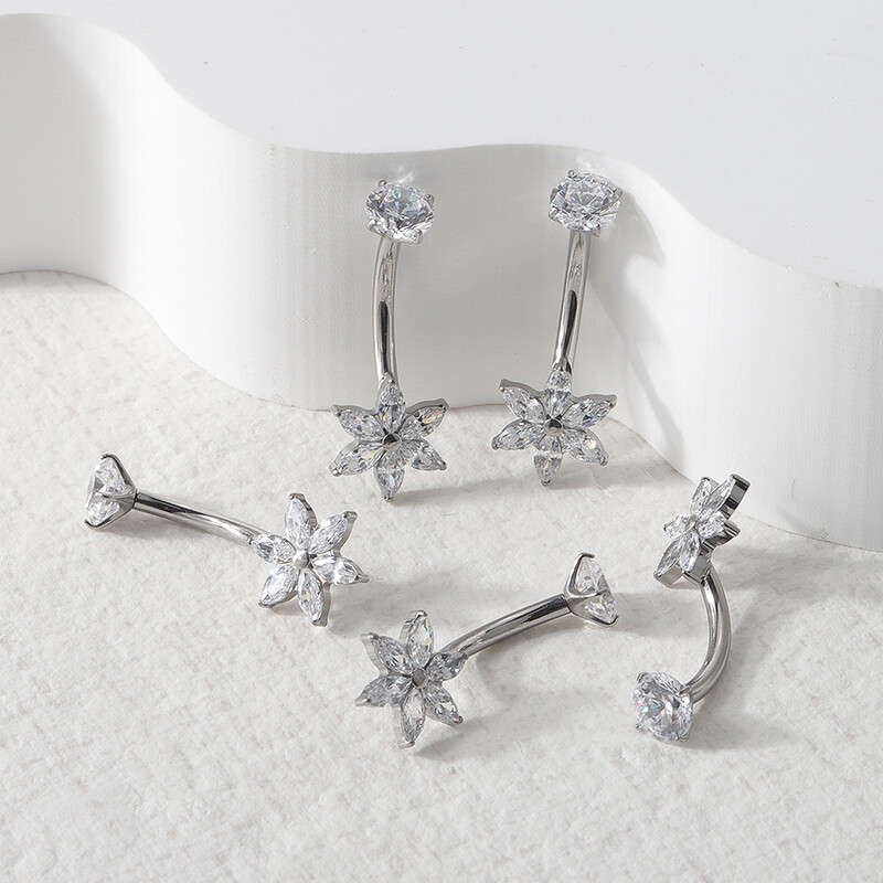 1 db titán cirkon pillangó virág köldök piercing hasgomb gyűrű belső menetes has piercing szexi testékszer 14G