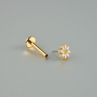 Piercing do chrupavky tragus helixu do ucha s titánovým kvetom Dreamlee PC G23, bezšvíkové labretové krúžky na pery so zeleným zirkónom