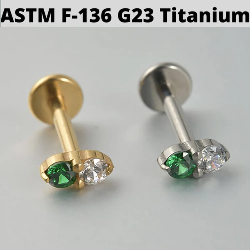 Piercing do chrupavky tragus helixu do ucha s titánovým kvetom Dreamlee PC G23, bezšvíkové labretové krúžky na pery so zeleným zirkónom