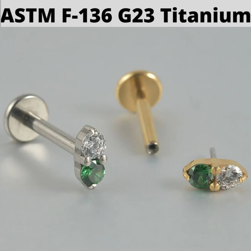 Piercing do chrupavky tragus helixu do ucha s titánovým kvetom Dreamlee PC G23, bezšvíkové labretové krúžky na pery so zeleným zirkónom